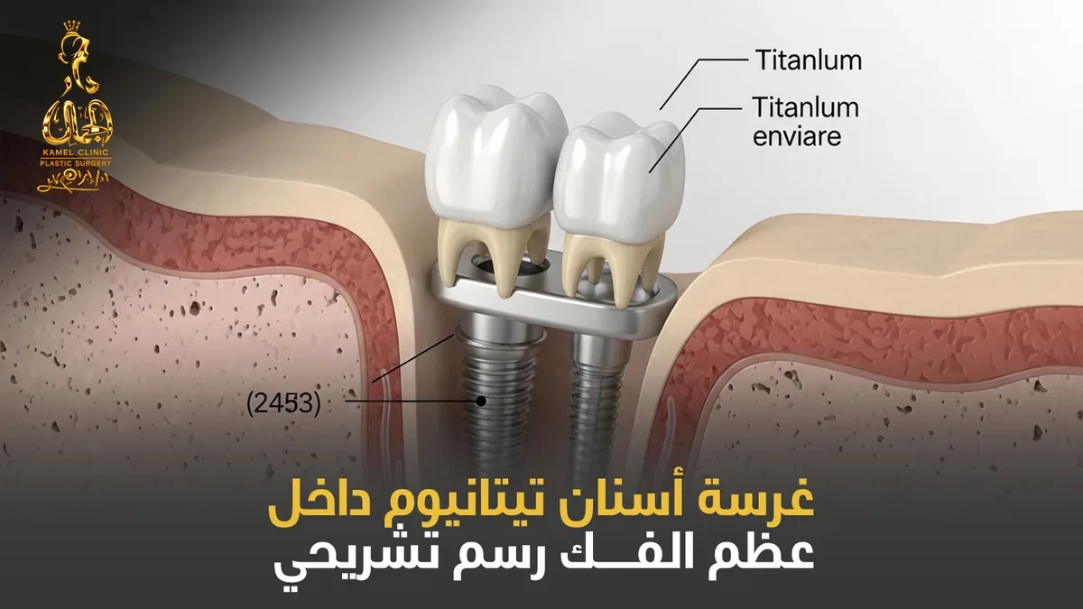 غرسة أسنان تيتانيوم داخل عظم الفك - رسم تشريحي