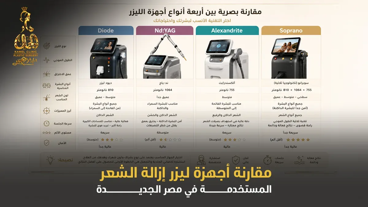 مقارنة أجهزة ليزر إزالة الشعر المستخدمة في مصر الجديدة