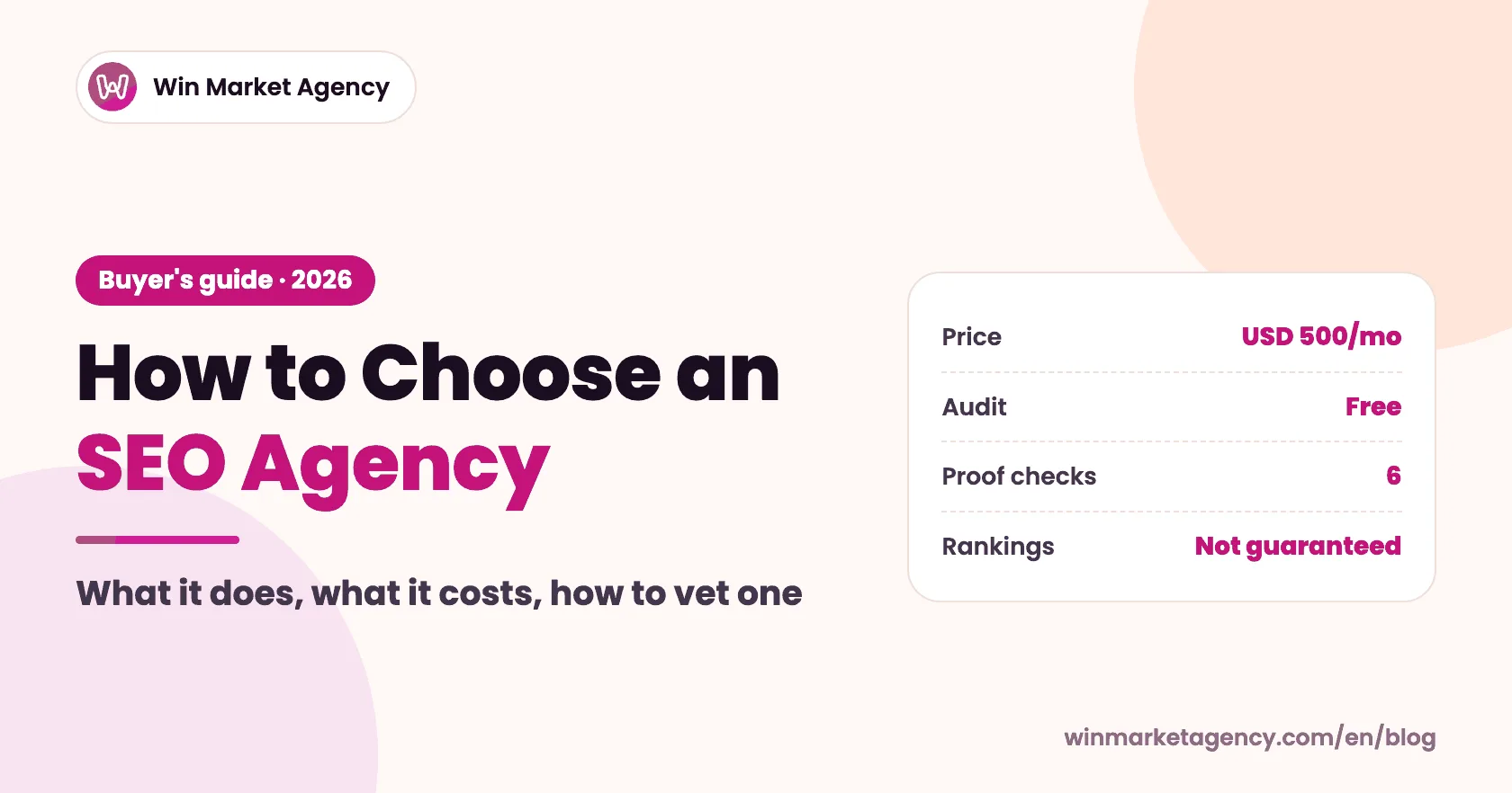 Cover for a buyer's guide to hiring an SEO agency, showing what an agency does, how to vet one, what it costs and whether location matters