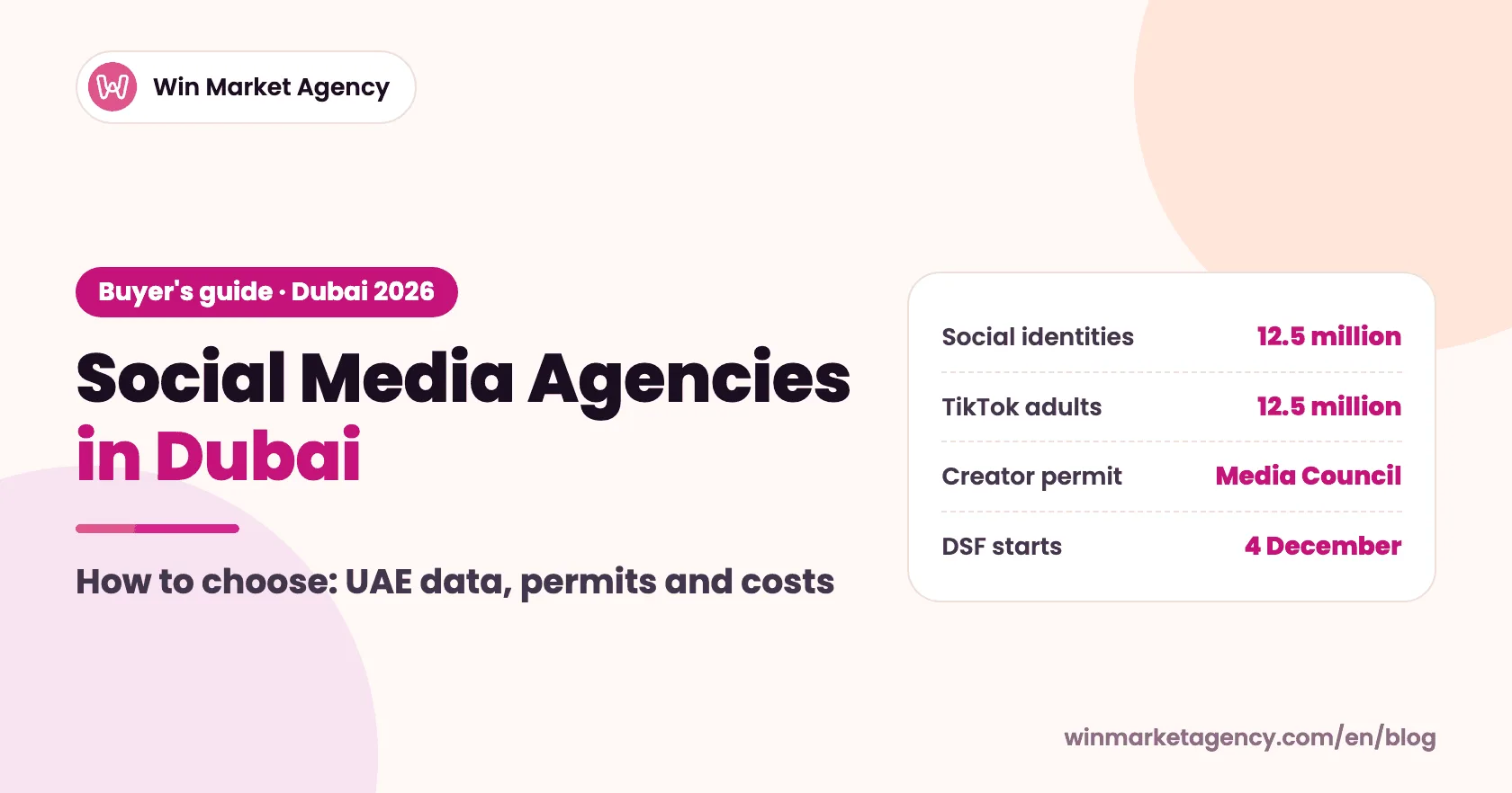 Cover for a buyer's guide to choosing a social media marketing agency in Dubai, showing UAE platform reach, permit rules, costs and a scoring sheet